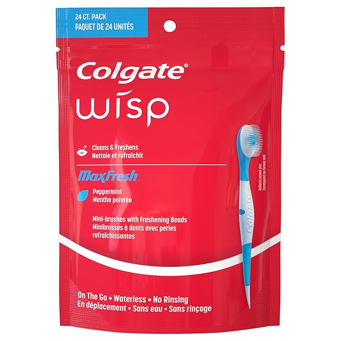 Colgate Max Fresh Wisp Disposable Mini Travel Toothbrushes Peppermint 24 Count (Pack of 4)