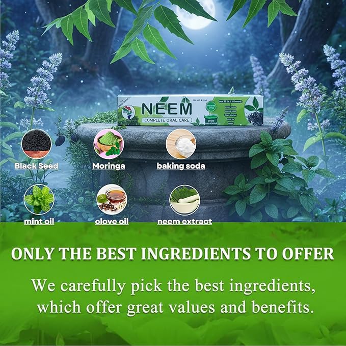 Pack of 6 - Organic Neem 10 in 1 Fluoride Free Toothpaste - Neem Clove Black Seed Cardamon Aloe Vera Tea Tree Oil Miswak Clove - Herbal Blend - 7.05 oz