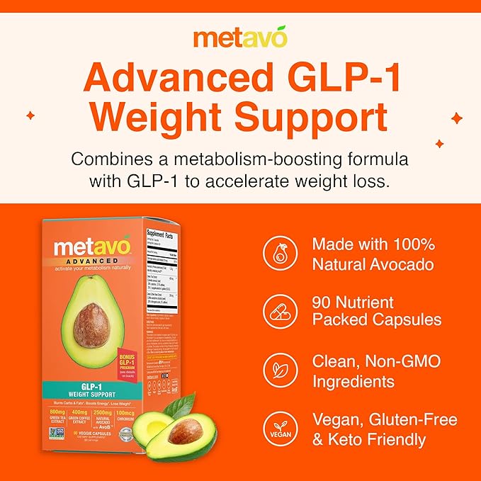 Metavo Advanced Weight Support ? Natural Diet Supplements with Essential Nutrients for Promoting Wellness Enriched with Avocados Green Tea Chromium &amp Green Coffee 90 Easy-to-Swallow Diet Pills