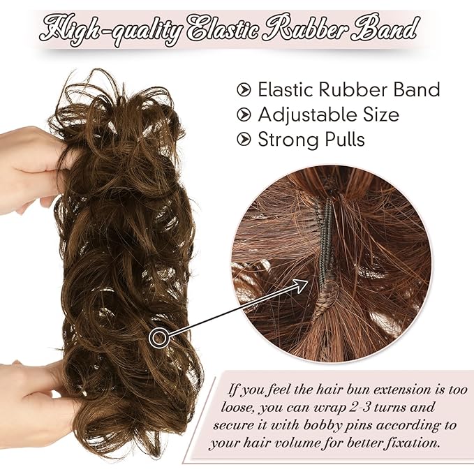 RUWISS Messy Bun Hair Piece Human Hair Messy Rose Bun Hair Buns Hair Piece for Women Real Hair Scrunchies Updo Hair Pieces Bun Extension Ponytail Messy Hair Bun (Brown Mixed)