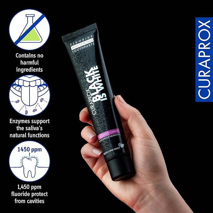Curaprox Black is White Toothpaste ? for Teeth Whitening &amp Fresh Breath | Charcoal Formula with Fluoride | 90 ml |Single Pack