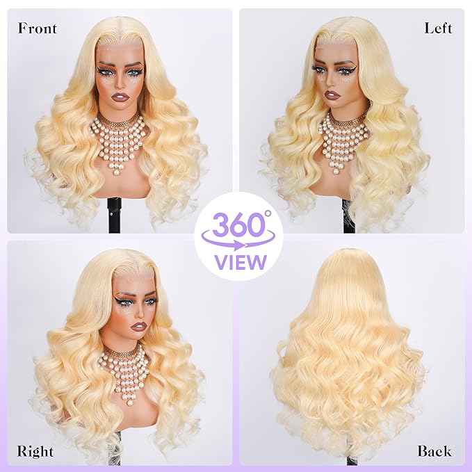 613 13x6 Lace Front Wig Human Hair Pre Plucked 250 Density 18 Inch Body Wave Blonde Wig Human Hair 613 HD Lace Frontal Wigs 13x6100% Real Human Hair No Tangle No Shedding Triple Lifespan 3X
