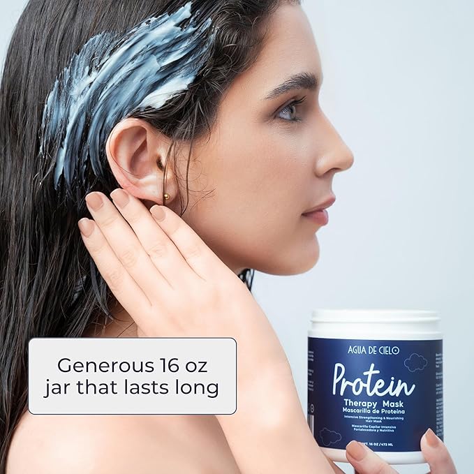 Agua de Cielo Protein Therapy Hair Mask for Damaged Hair - Strengthens Conditions &amp Improves Elasticity With Argan Oil Collagen &amp Hydrolyzed Keratin - 16 Oz