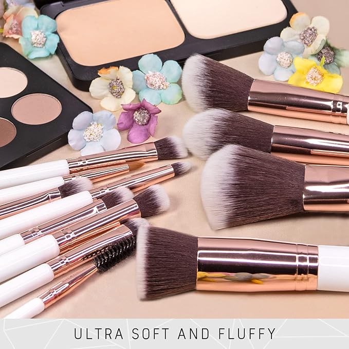 Nir? Beauty White 15piece Award Winning Professional Makeup Brush Set: Vegan Makeup Brushes with Case Makeup Sponge Cleaner Guide Gift Box