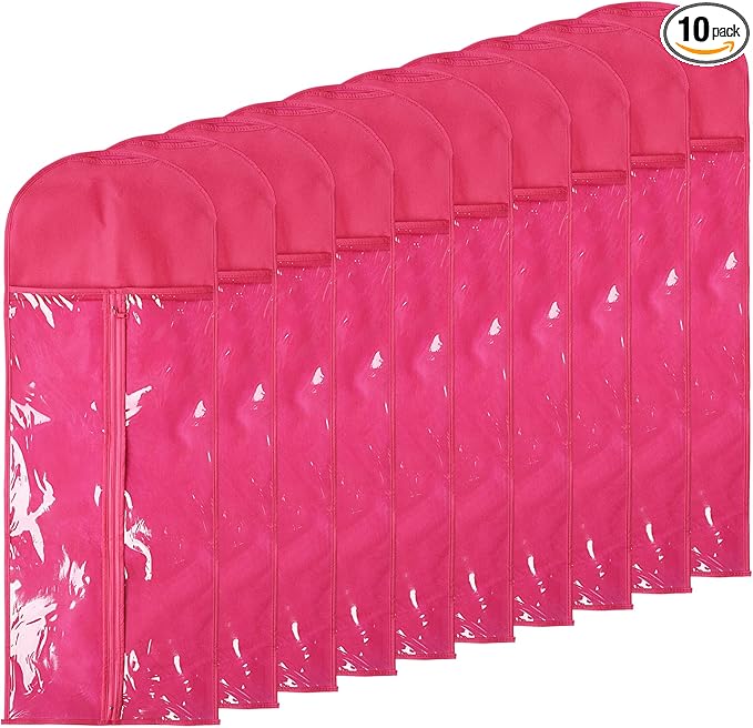 10 Packs 31.5in Extra Long Hair Extensions Storage Bag Folding Wig Bags Dust Proof Wigs Carrier Bags with Strong Zipper for Home Salon Organizer (Rose red)