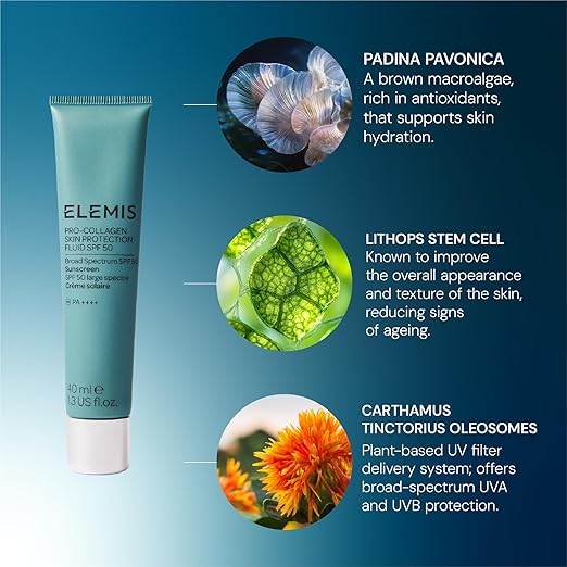 Elemis Pro-Collagen Skin Protection Fluid SPF 50 | Hydrating Face Sunscreen | Lightweight &amp Fast-Absorbing | 40ml