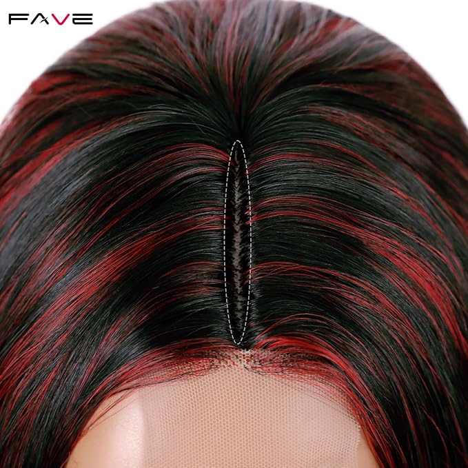 FAVE Red and Black Wig Long Synthetic Red Wig Natural Wavy Wig for Black Women Dark Red Wig for Daily Part Use 28IN(Red Highlight)