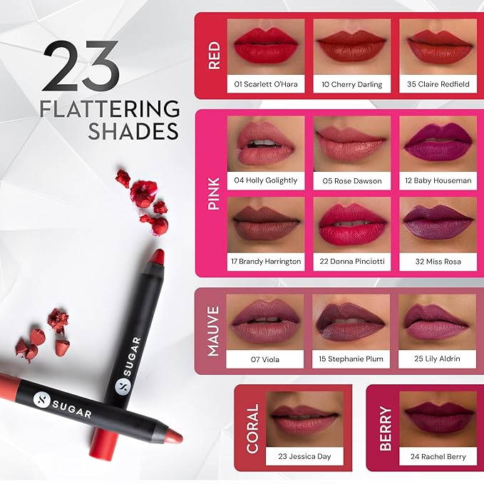 SUGAR Cosmetics Matte as Hell Crayon Lipsticks for Women Lasts Up To 8+ Hours Lip Crayon with Sharpener 2.8 g (Pack of 1) 18 ROSALIND