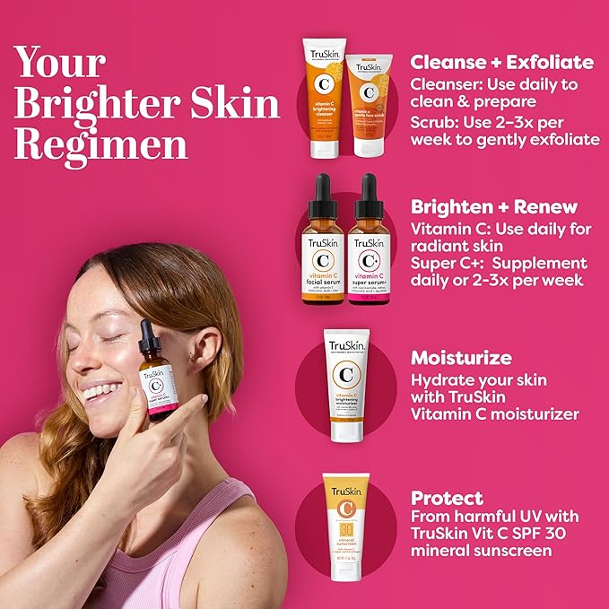 TruSkin Vitamin C Super Serum - Niacinamide Retinol Hyaluronic Acid &amp Squalane - All-in-One Anti Aging Serum for Face ? Improve Appearance of Dark Spots Firmness for Brighter Looking Skin 1 Fl