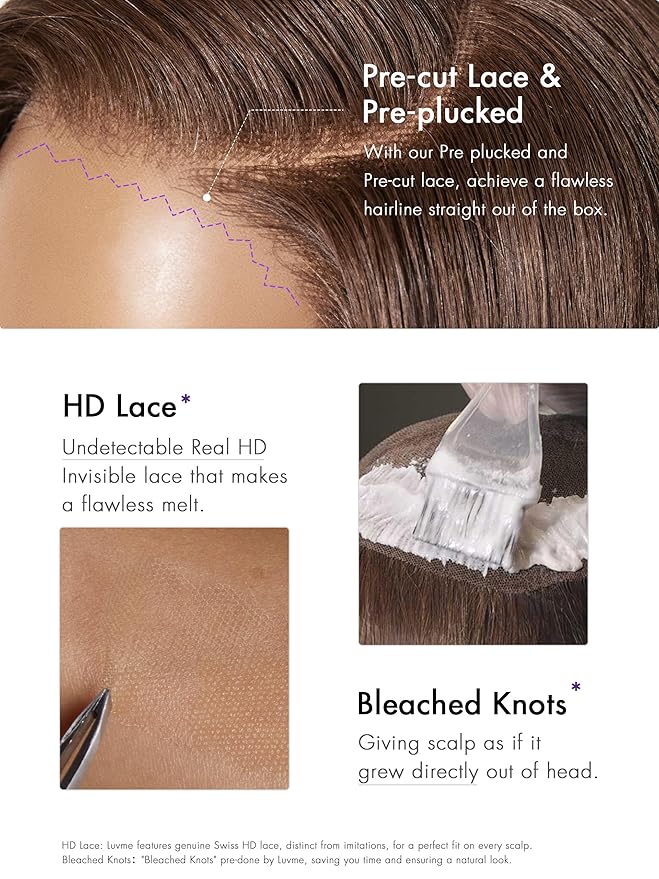 LUVME HAIR Bob Wig 100% Human Hair Wigs Glueless Lace Front 200% Density 12 Inches Mix Highlights Bob Pre Cut Plucked Hd Lace Short Wig Ready To Go Natural Color Straight Bleached Knots Side Part