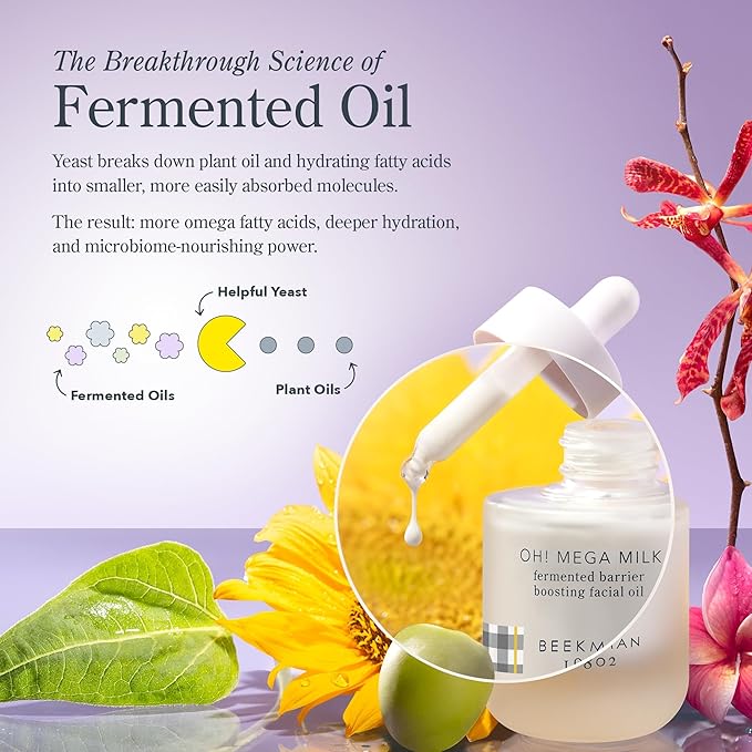 Beekman 1802 Oh Mega Milk Facial Oil - Hydrating Vitamin C &amp Niacinamide Serum - Repairs Skin Barrier - For Dry/Aging Skin - Fragrance Free &amp Sensitive Safe