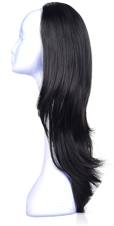 Onedor 22 Semi Curly Hair Women Ladies 3/4 Half Wig Premium Japanese Synthetic fibers Wigs with Secured Mesh Head Cap (R1)