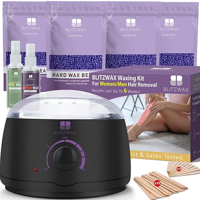 BLITZWAX Brazilian and Bikini Waxing Kit for Women Hard Wax Warmer for Face Legs and Body At Home Hair Removal Kit Beginner Friendly Quick Heating 28 Accessories