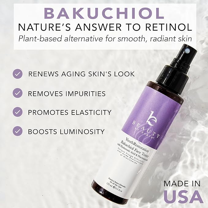 Bakuchiol Face Toner - USA Made with Natural &amp Organic Ingredients Skin Toner for Oily and Acne Prone Skin Spray Toner for Aging Skin Smoothes Fine Lines &amp Wrinkles Face Toner for Women An