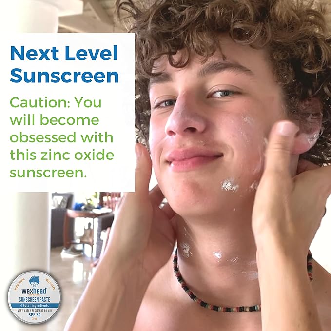 Waxhead Zinc Oxide Sunscreen Face &amp Nose - Sensitive Skin Safe SPF 30 Reef Safe Physical Visible Protection for Acne Prone Skin Waterproof Natural Mineral Sunscreen for Kids &amp Adults (White
