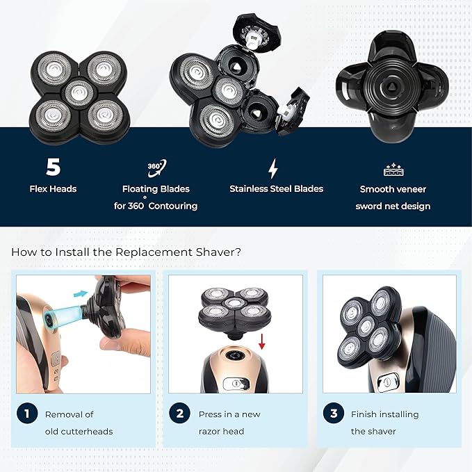 4 Pack Shaver Replacement Blades Compatible with Freedom Head Electric Razor Shaving 5 Blades Shaver Replacement Heads for Head Shavers for Bald Men Replacement Blades for Head Shaver Kit 2 Brush