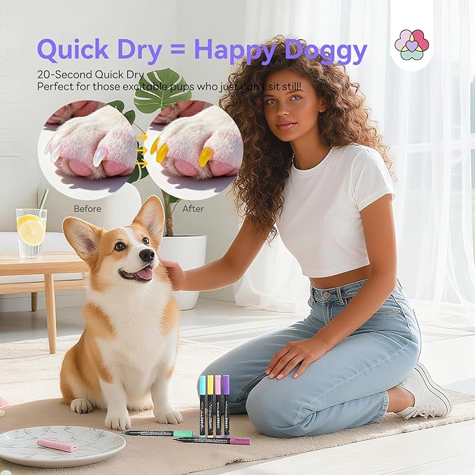 SAVILAND Essentials Dog Nail Polish Pens Quick Dry: 12 Colors Safe Pet Nail Art Polish Pens Set Brush Tip for DIY Dogs Cats Puppy Nails Non Toxic Odorless Easy to Apply Home &amp Salon Use