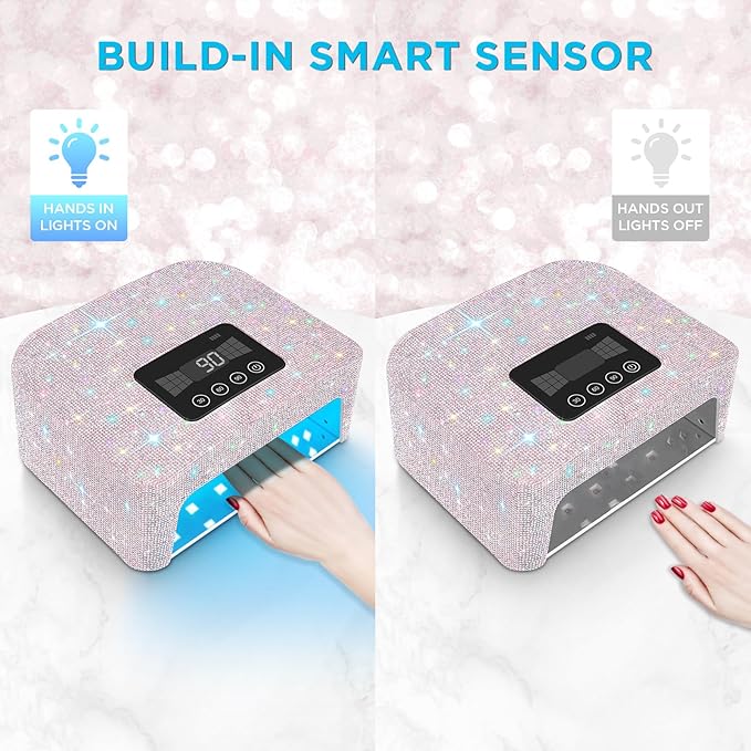 Aedavey Cordless UV Nail Lamp Rechargeable UV Light for Gel Nails LED Nail Lamp with 4 Timer Modes Gel Nail UV Light Decorate with Sparkling Nail Rhinestones (Sparkly White)