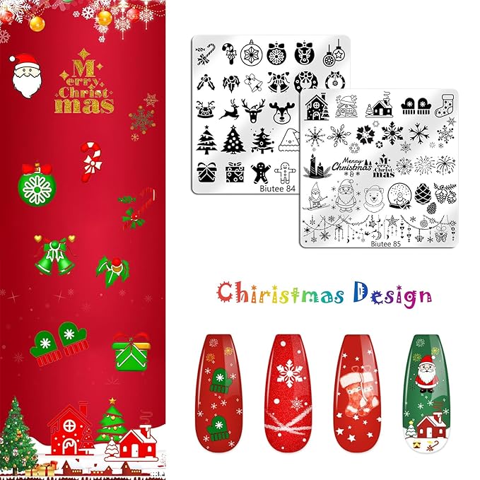 Biutee Nail Art Stamping Plate Set 15PCS Nail Stamp Plates 8PCS Nail Stamping Gel Polish Nail Stamper and Scraper Halloween Christmas Butterfly Letters Bow Design Nail Stamping Kit with Storage Bag