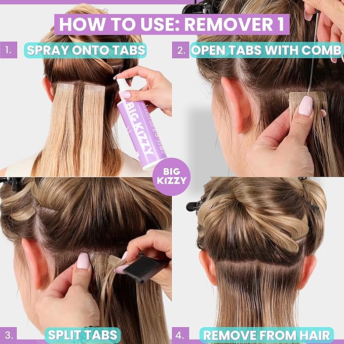 Big Kizzy Tape In Extension Remover 32oz Refill Bottle + Free 8oz Release &amp Reuse Spray Compatible with All Major Brands
