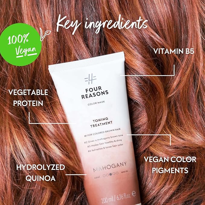 Four Reasons Color Mask - Mahogany 27 Colors) Toning Treatment Color Depositing Conditioner Tone &amp Enhance Color-Treated Hair - Semi Permanent Hair Dye Vegan and Cruelty-Free 6.76 fl oz