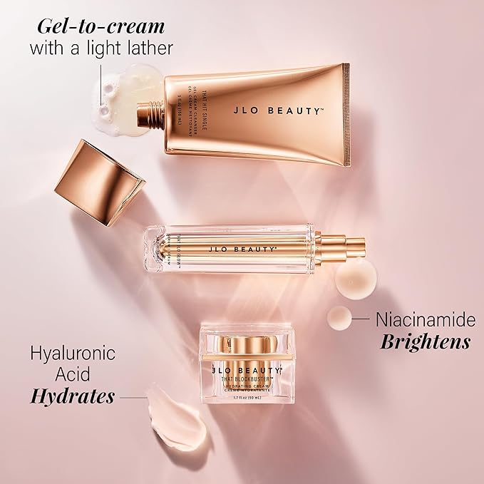 JLO BEAUTY Starter Skin Care Kit 3 Piece Facial Set with Face Wash Serum &amp Face Moisturizer Daily Skin Care Routine For Women Includes 5 Oz Facial Cleanser 1.5 Oz Serum 1.7 Oz Moisturizer Cr