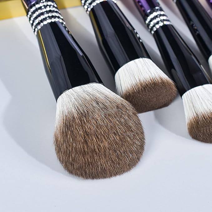 Bueart Design 16PCS Ultra Soft Makeup Brushes Sets with HolderProfessional Make up Brushes with Diamond(Purple-Black Gradient &amp Holder)