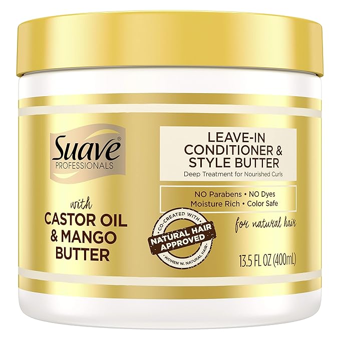 Suave Professionals Hair Conditioner Leave In Styling Butter for Natural Hair Castor Oil &amp Mango Butter No Parabens No Dyes Moisture Rich Color Safe 13.5 oz