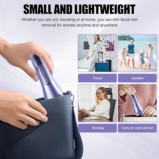 3.0 Women Face Epilator 7-in-1 Rechargeable Facial Hair Remover with LED Battery Display Facial Shaver for Face Eyebrow Nose Trimmer