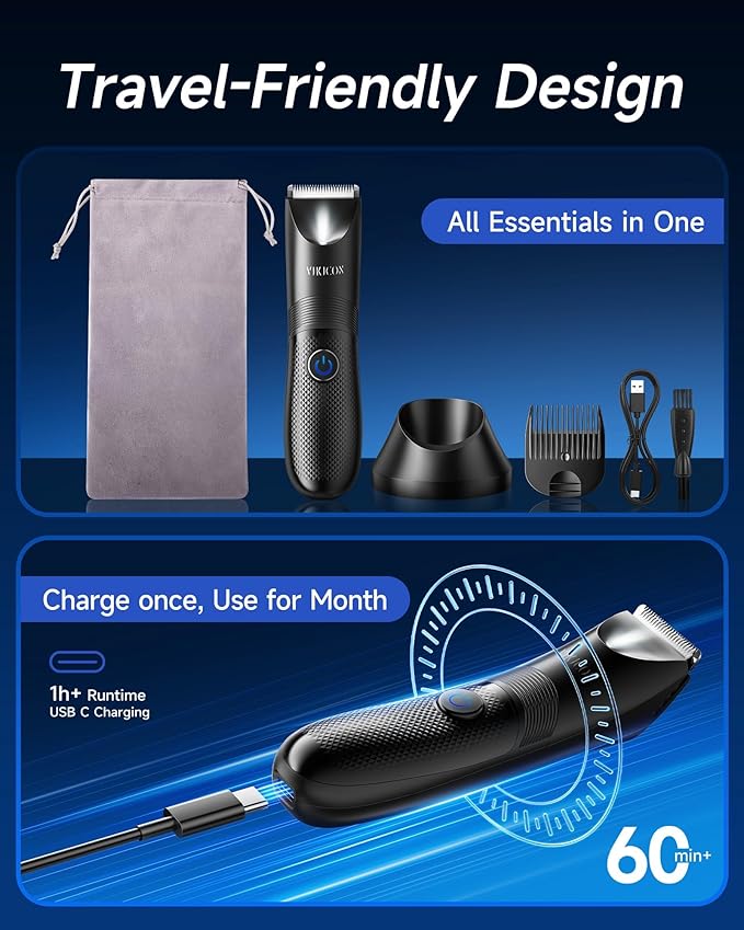 Manscape Trimmer for Men - No Nicks Electric Razor-Shaver for Balls/Pubic/Groin/Legs/Chest Hair Removal w/Light &amp Ceramic Blade IPX7 Waterproof Body Groomer USB-C Charging Gifts for Him Dad