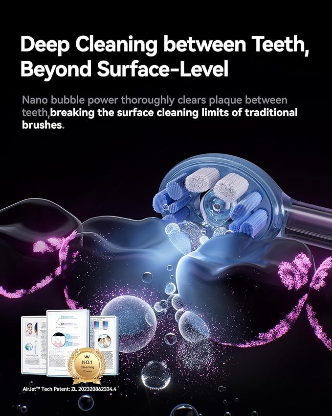 RANVOO AirJet II [Upgraded Jet Clean] Sonic Electric Toothbrush 100% Plaque Removal White for Adult Protect Gum Orthodontic Teeth Clean Rechargeable Gift with 3 Pro Brush Heads Light Blue
