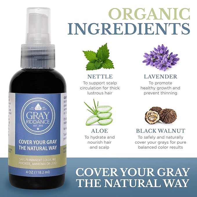 Natural Hair Dye Color Spray - Vegan Cruelty-Free Ammonia-Free Non-Toxic Permanent Brown Hair Color - 100% Gray Coverage with Organic Ingredients Safe for Pregnancy - 4 fl oz