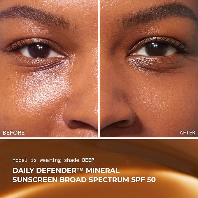 Daily Defender Broad Spectrum SPF 50 Mineral Sunscreen with Hyaluronic Acid Vitamin C &amp Niacinamide (as Vitamin B3) Lightweight UVA &amp UVB Protection Skin Care Deep