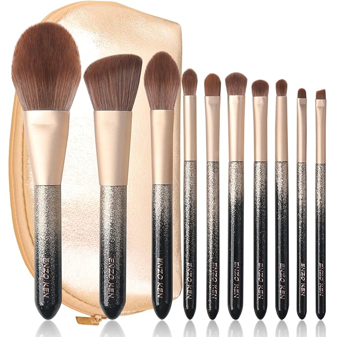 Natural Hair Makeup Brush Set Professional Sable Makeup Brushes Set with Case Natural Hair Brushes Makeup Set Glitter Make up Brushes Set Professional Natural Makeup Brushes - ORRA Black