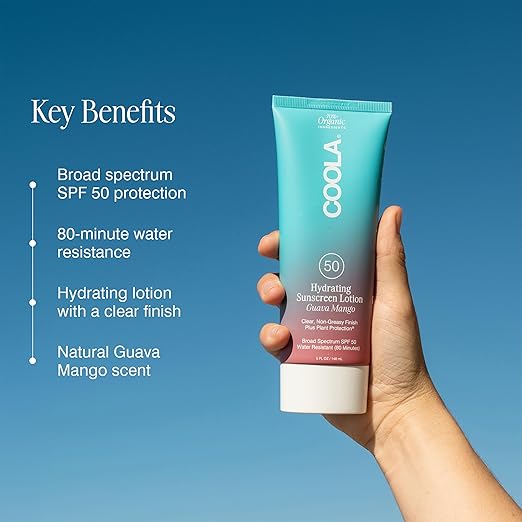 COOLA Organic Sunscreen SPF 50 Sunblock Body Lotion Dermatologist Tested Skin Care for Daily Protection Vegan and Gluten Free Guava Mango 5 Fl Oz