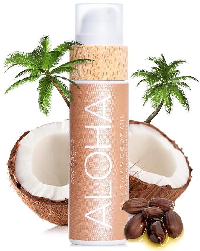 COCOSOLIS ALOHA Sun Tan &amp Body Oil | Organic Tanning Bed Lotion | Get Healthy Deep Chocolate Tan | Tanning Accelerator with 5 Precious Oils to Make Your Skin Glowing &amp Revitalized (110 ml)