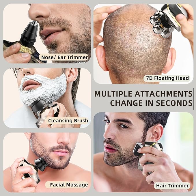 Electric Head Shavers for Bald Men Upgraded 7D Electric Razor for Men - IPX 6 Wet Dry Head Shaver with Nose &amp Ear Trimmer LED Display Anti-Pinch Technology