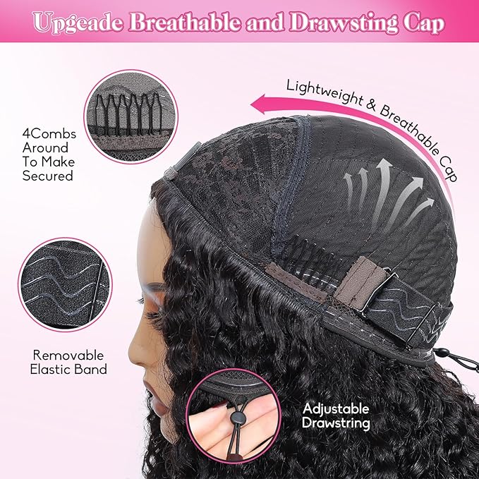 Myecool Curly Half Wig Human Hair 200 Density Glueless Wear and Go Wigs Human Hair 22 Inch 3 In 1 Half Wigs for Women Drawstring Seamless Flip Over Beginner Friendly
