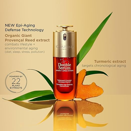 Clarins DOUBLE SERUM | Anti Aging Face Serum | Visibly Firms Smoothes Boosts Radiance and Refines Pores | 24H Hydration | All Skin Types