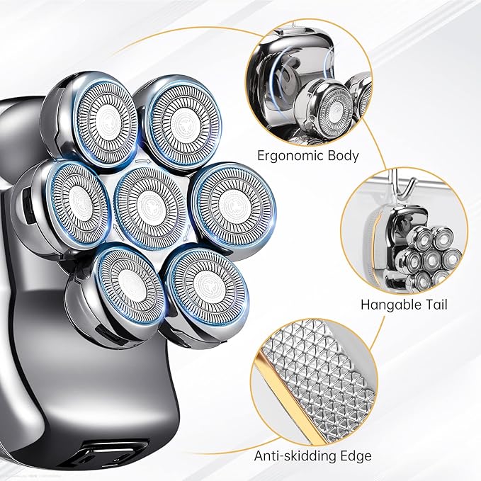 Head Shavers for Bald Men: - Electric Head Shavers for Men Wet&ampDry Waterproof Cordless Electric Razor 6-in-1 Rotary Shaver Grooming Kit with Nose Beard Trimmer Hair Clipper