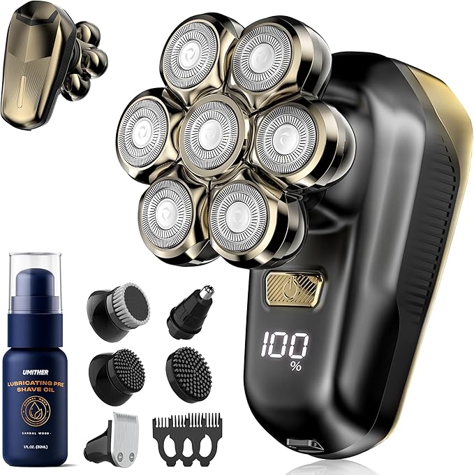 Head Shavers for Bald Men Electric Razor with 7D Magnetic Shaver Heads Wet Dry Waterproof Bald Head Trimmer Kit for Women &amp Men Nose Ear Hair Trimmer USB Rechargeable Clippers Bright Black