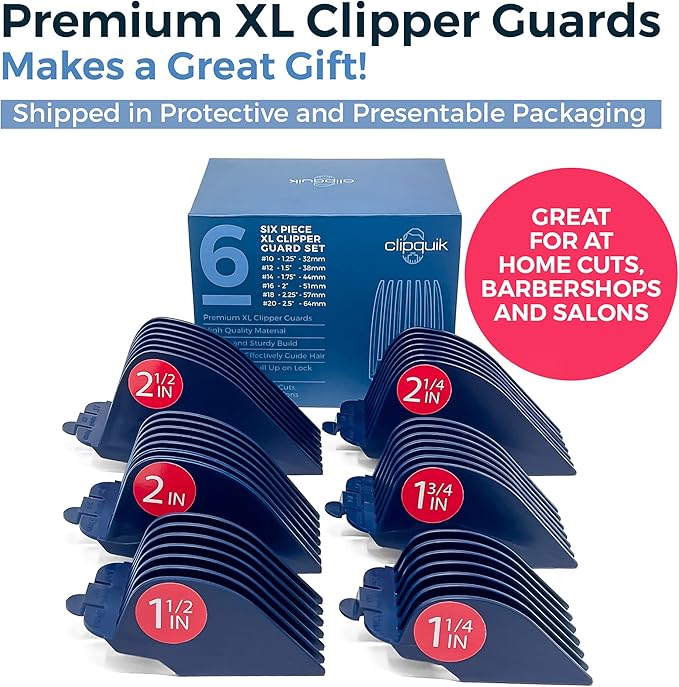 Premium XL Clipper Guards for Most Wahl Clippers Extra Long and Sturdy #20 18 16 14 12 10 (2.5 inch 2.25 2 1.75 1.5 1.25) Large Clipper Guide Comb Set