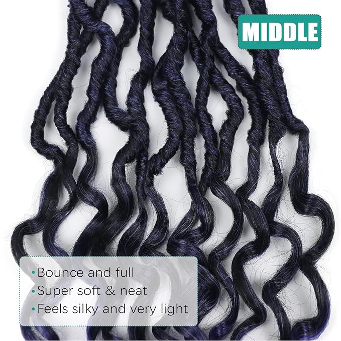 Goddess Locs Crochet Hair 24 Inch 8 Packs Soft Crochet Braids With Curly Ends Deep Faux Locs Crochet Hair for Black Women Pre Looped Synthetic Braiding Hair(24 Inch 1B/Blue/Grey)