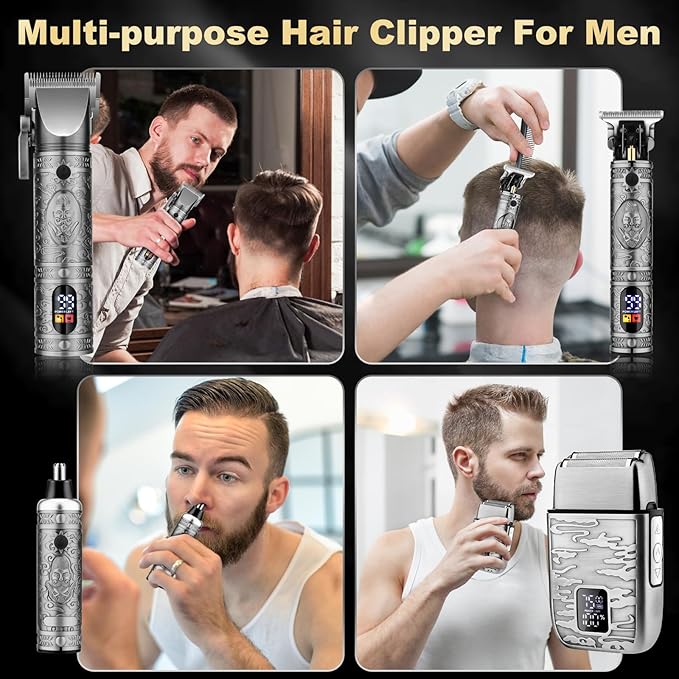Hair Clippers for Man T-Blade Trimmer Nose Hair Trimmer Electric Shaver Set Professional 4 in 1 Barber Clippers Set for Haircut Men?™s Grooming Kit with LCD Display Ideal Gift for Him