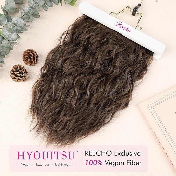 REECHO Clip in Hair Extensions - 4PCS 12 Short Curly Wavy Brown Hairpieces - Invisible Lace Weft - Natural Soft - Ginger Brown