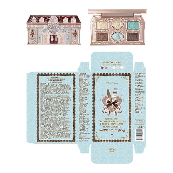 Flower Knows The Sweetie Bear Collection 6-Color Makeup PaletteGreen Eyeshadow with 4 Matte + 2 Shimmer ShadesBlendable Smooth Cute Eye Makeup0.23 Oz(03 Mint Chocolate)