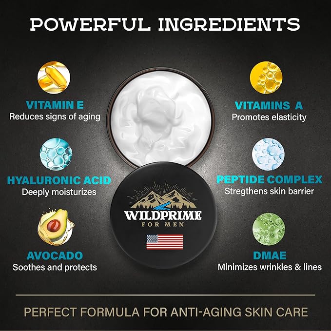 Men's Face Moisturizer Cream - Anti Aging &amp Wrinkle - Made in USA - Collagen Hyaluronic Acid Vitamins E &amp A Avocado Oil - After Shave Lotion - Age Facial Skin Care Day &amp Night Moisturi