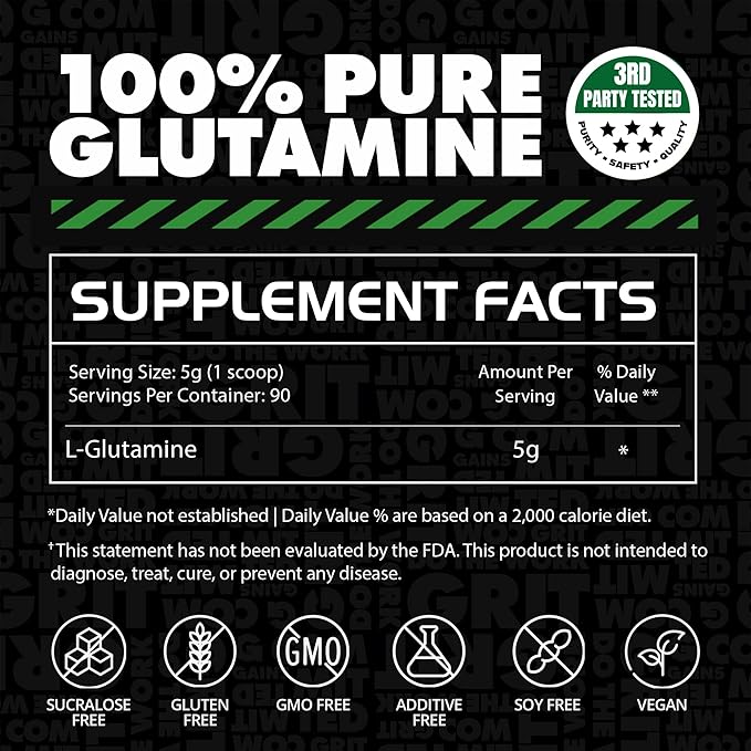 Gains in Bulk L-Glutamine Gluten Free Glutamine Powder for Muscle Recovery and Growth Post Workout Support Amino Acid Supplement Promotes Protein Synthesis Non GMO Unflavored 90 Servings