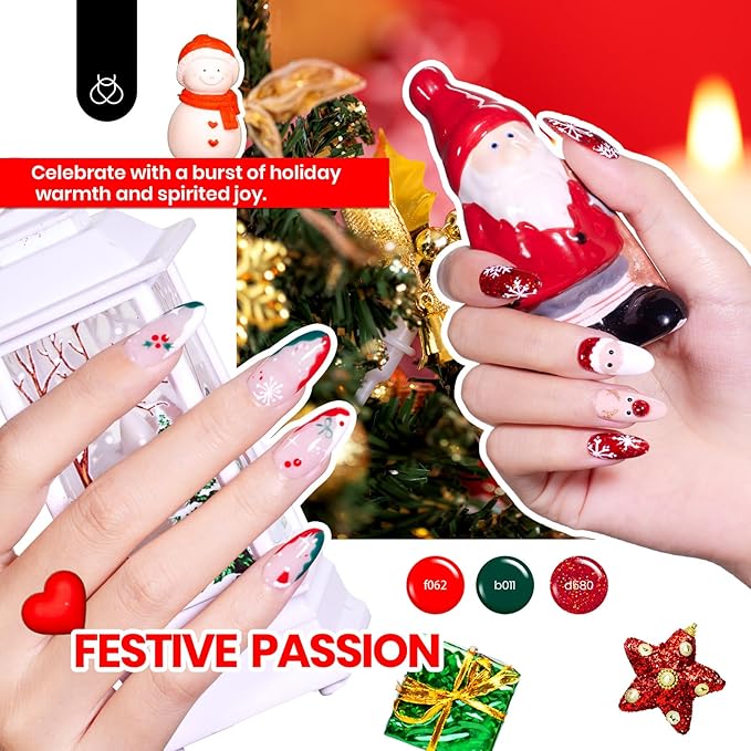 Beetles Christmas Gel Nail Polish Set Glitz Galaxy UV LED Soak Off Gel Kits 44Pcs Burgundy Red Gold Green Silver Blue Pink Sparkle Shade with Base Top Coat Winter Manicure Gift for Women