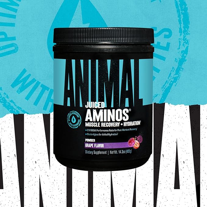 Animal Juiced Amino Acids - BCAA Powder EAA Matrix Plus Hydration with Electrolytes and Sea Salt Anytime Recovery and Improved Performance Grape Flavor 30 Servings
